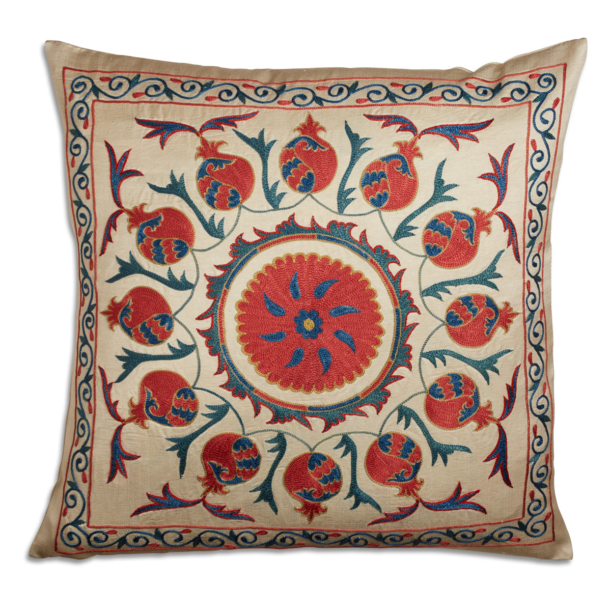 Nushka Cushions Tashkent suzani style embroidered silk cushion