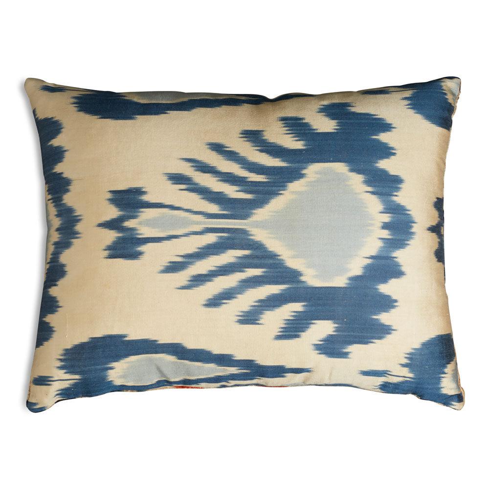 Nushka Cushions Teal and Orange Geometric Rectangular Hand-woven Silk Velvet Ikat Cushion