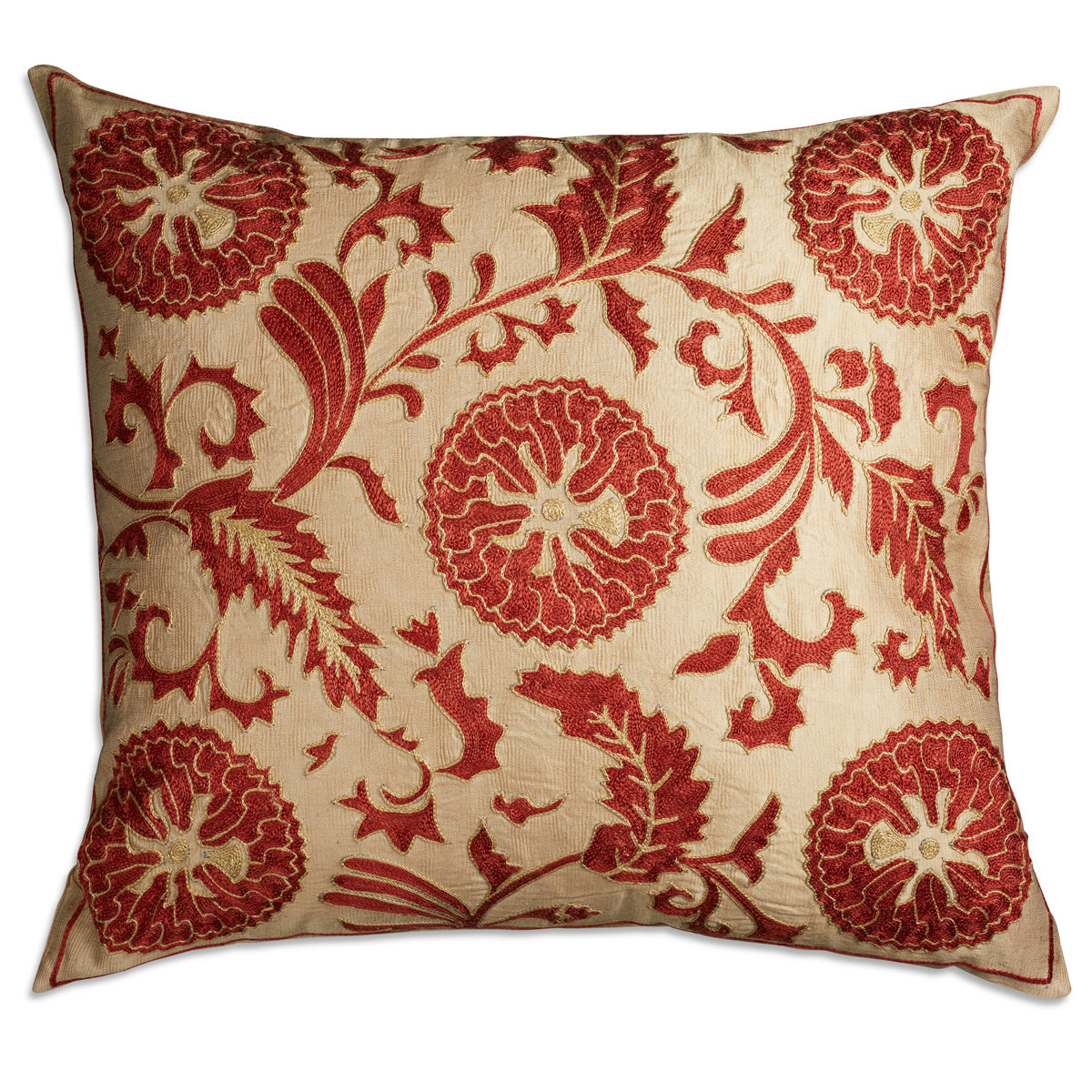 Nushka Cushions Terracotta floral Suzani embroidered silk cushion