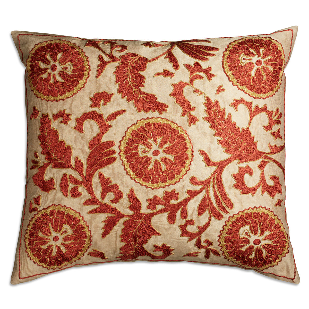 Nushka Cushions Terracotta floral Suzani embroidered silk cushion