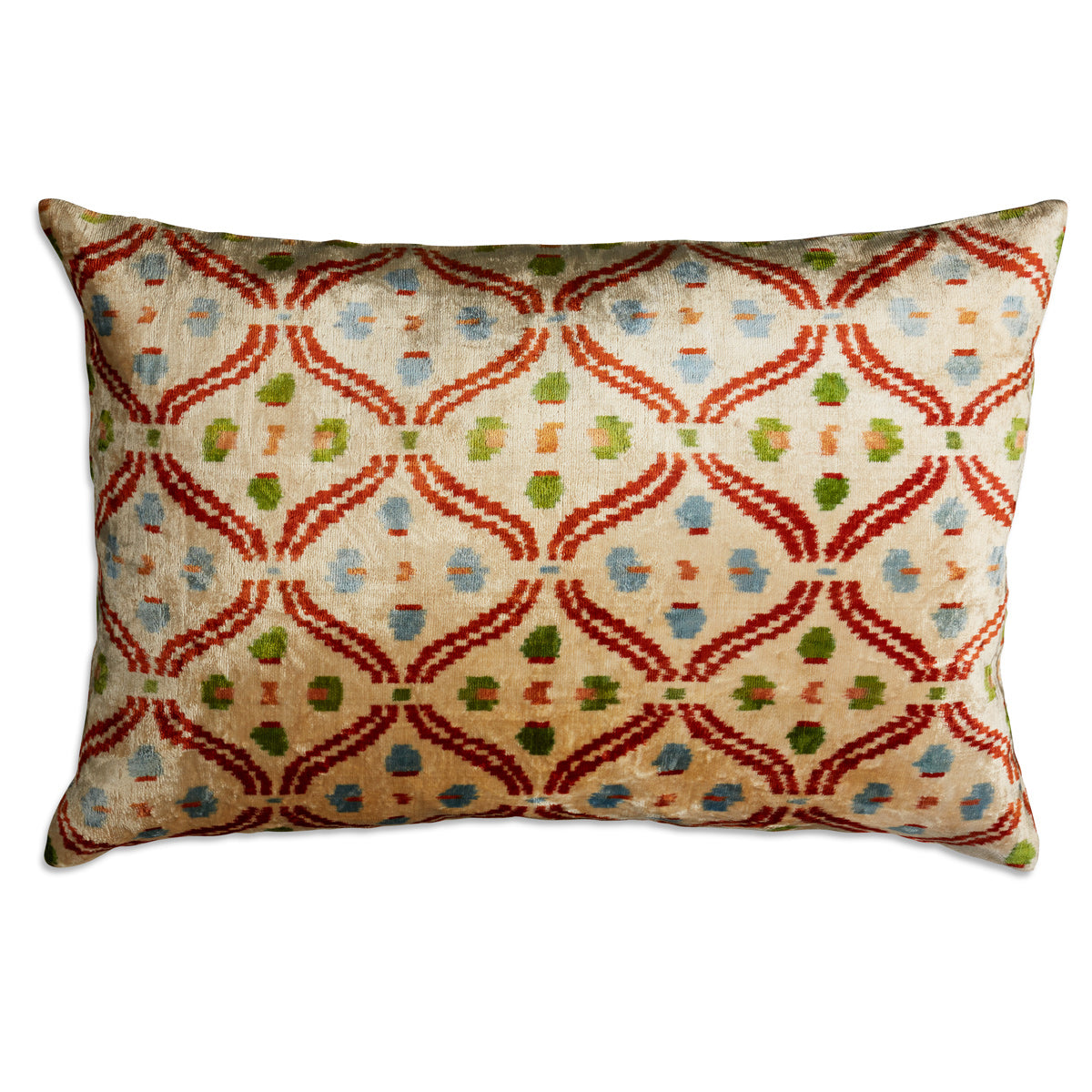 Nushka Cushions Terracotta ottoman design hand-woven silk velvet Ikat cushion