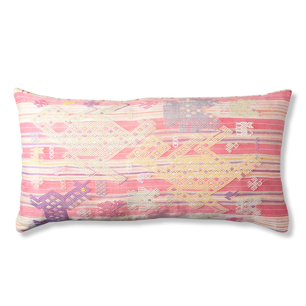 Nushka Cushions Vintage Guatemalan Long Pink And Multicoloured Cushion