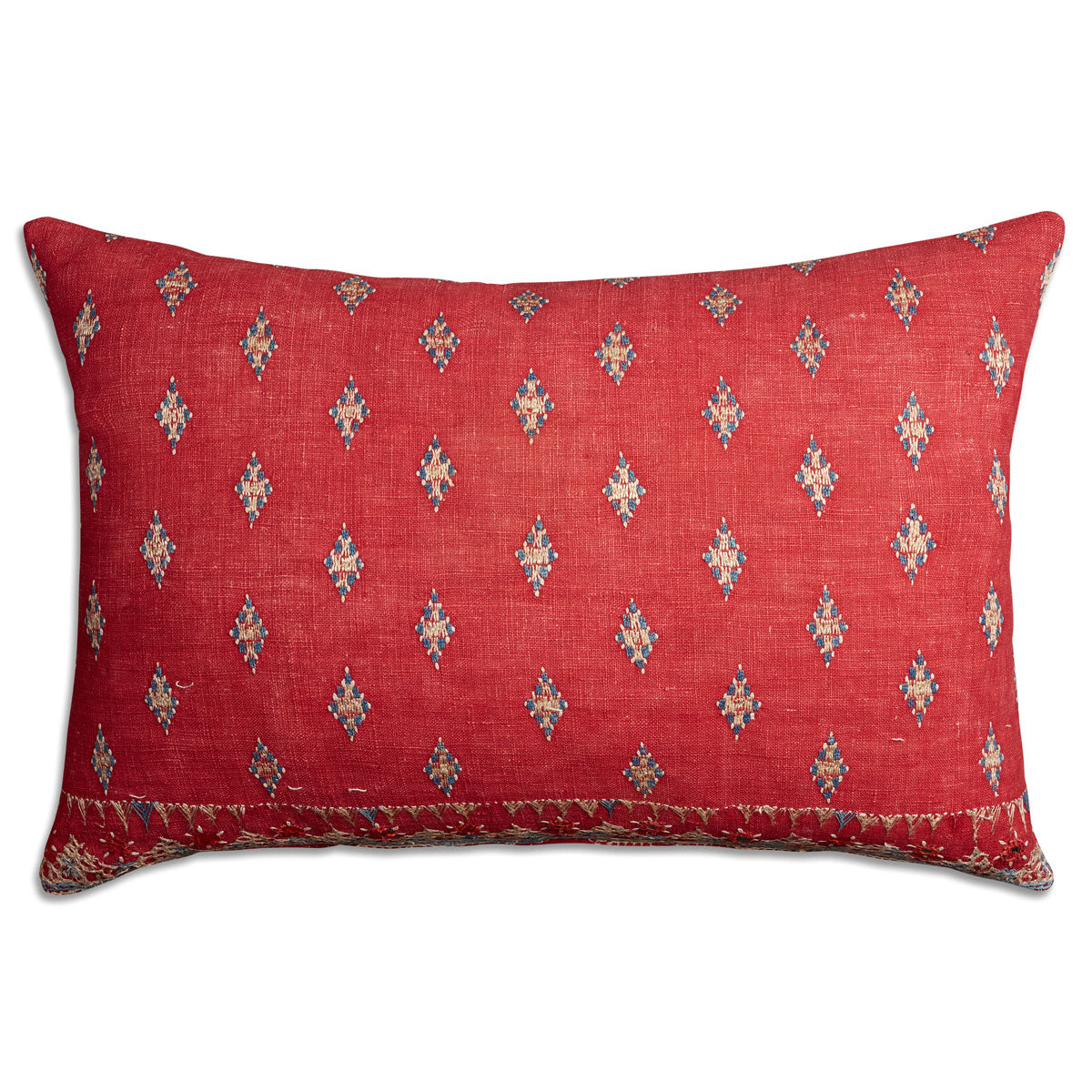 Nushka Cushions Vintage Indian textile - embroidered fabric cushion on madder ground