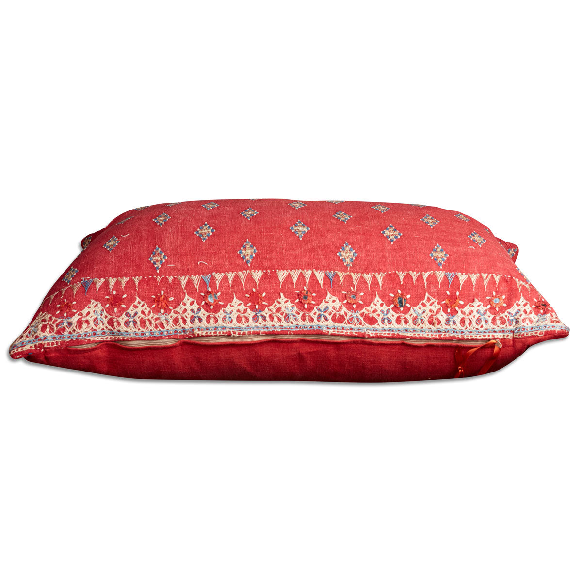 Nushka Cushions Vintage Indian textile - embroidered fabric cushion on madder ground