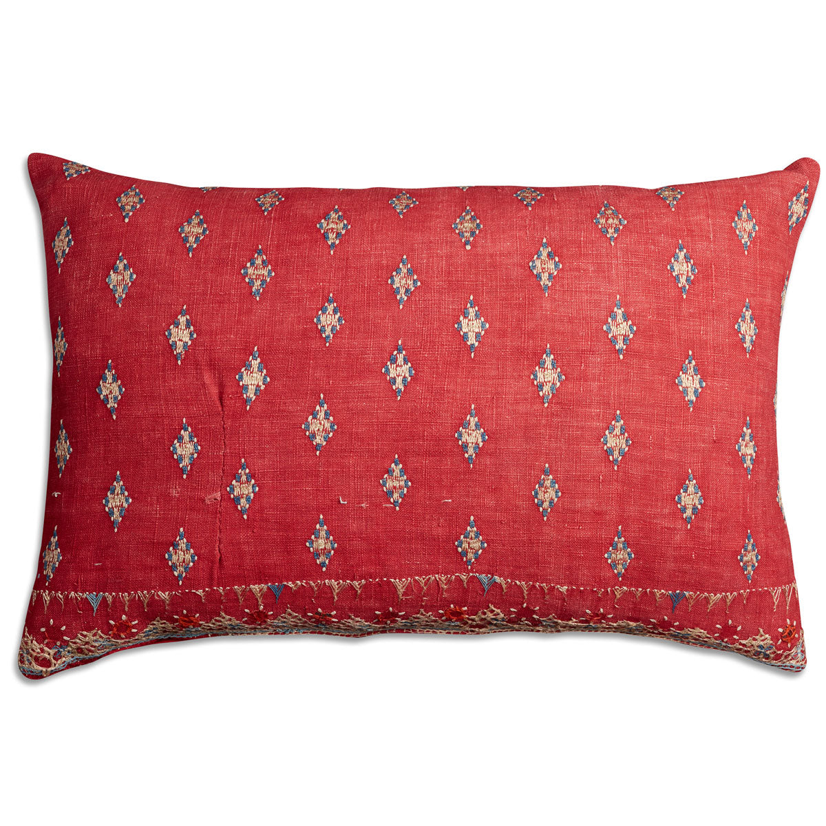 Nushka Cushions Vintage Indian textile - embroidered fabric cushion on madder ground