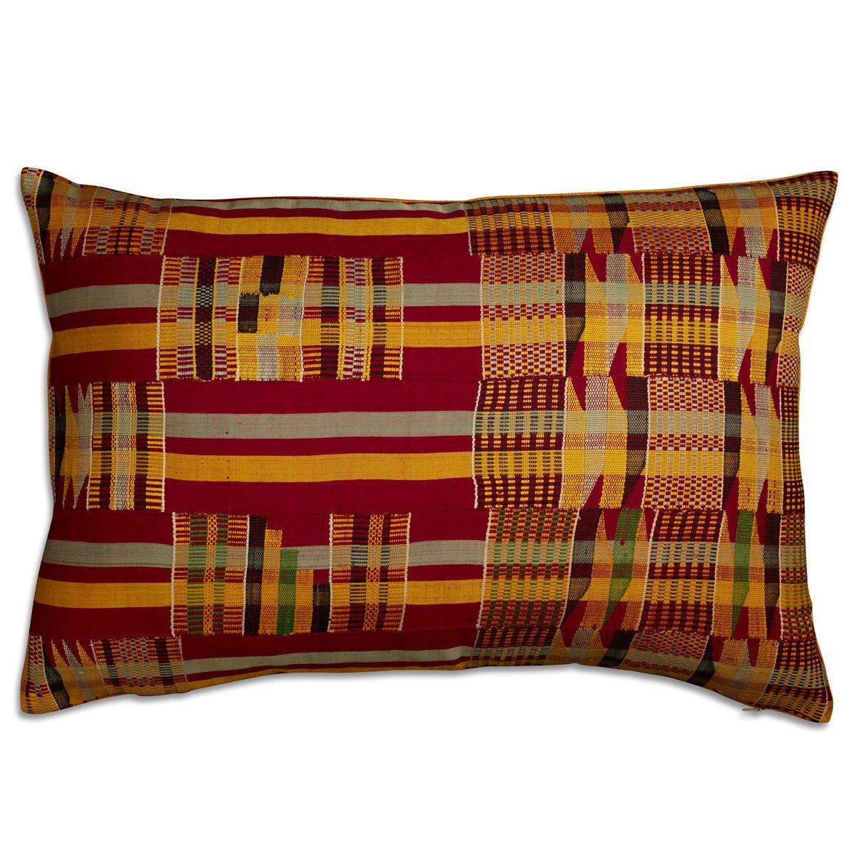 Nushka Cushions Vintage Kente Cloth Cushion - Burgundy/Yellow