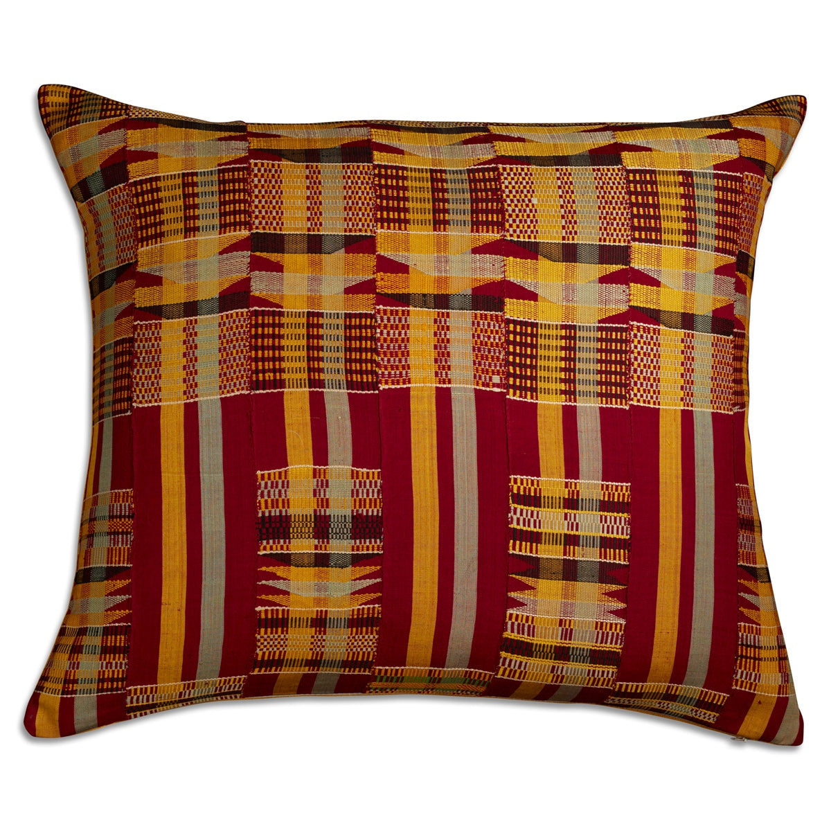 Nushka Cushions Vintage Kente Cloth Cushion - Burgundy/Yellow