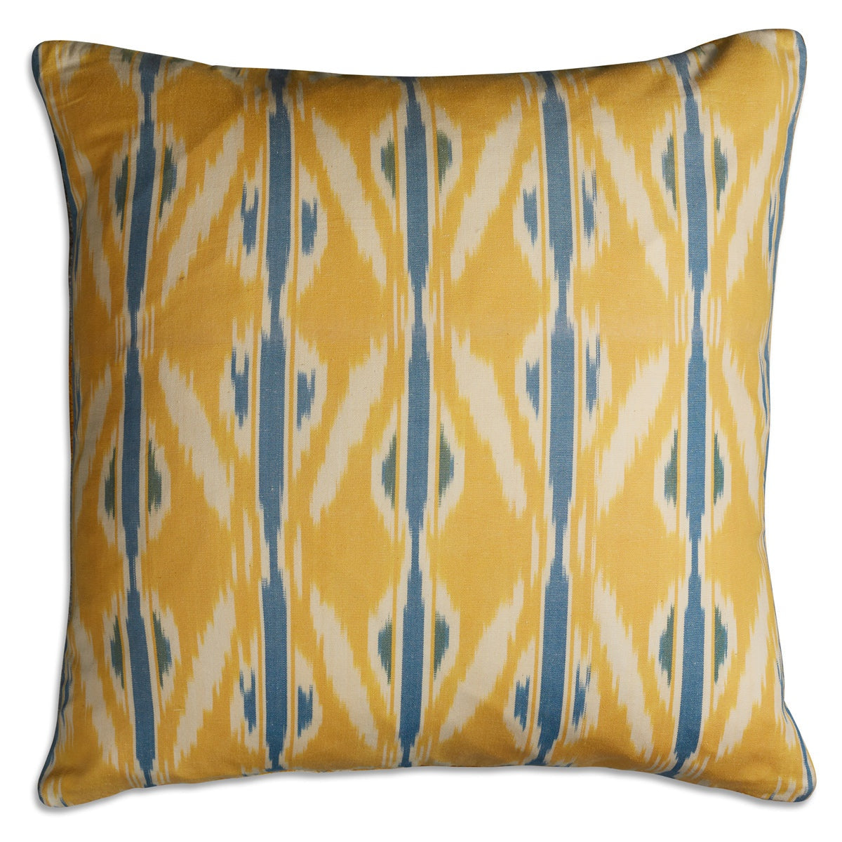 Nushka Cushions Yellow and grey wavy stripe design hand-woven silk velvet Ikat cushion