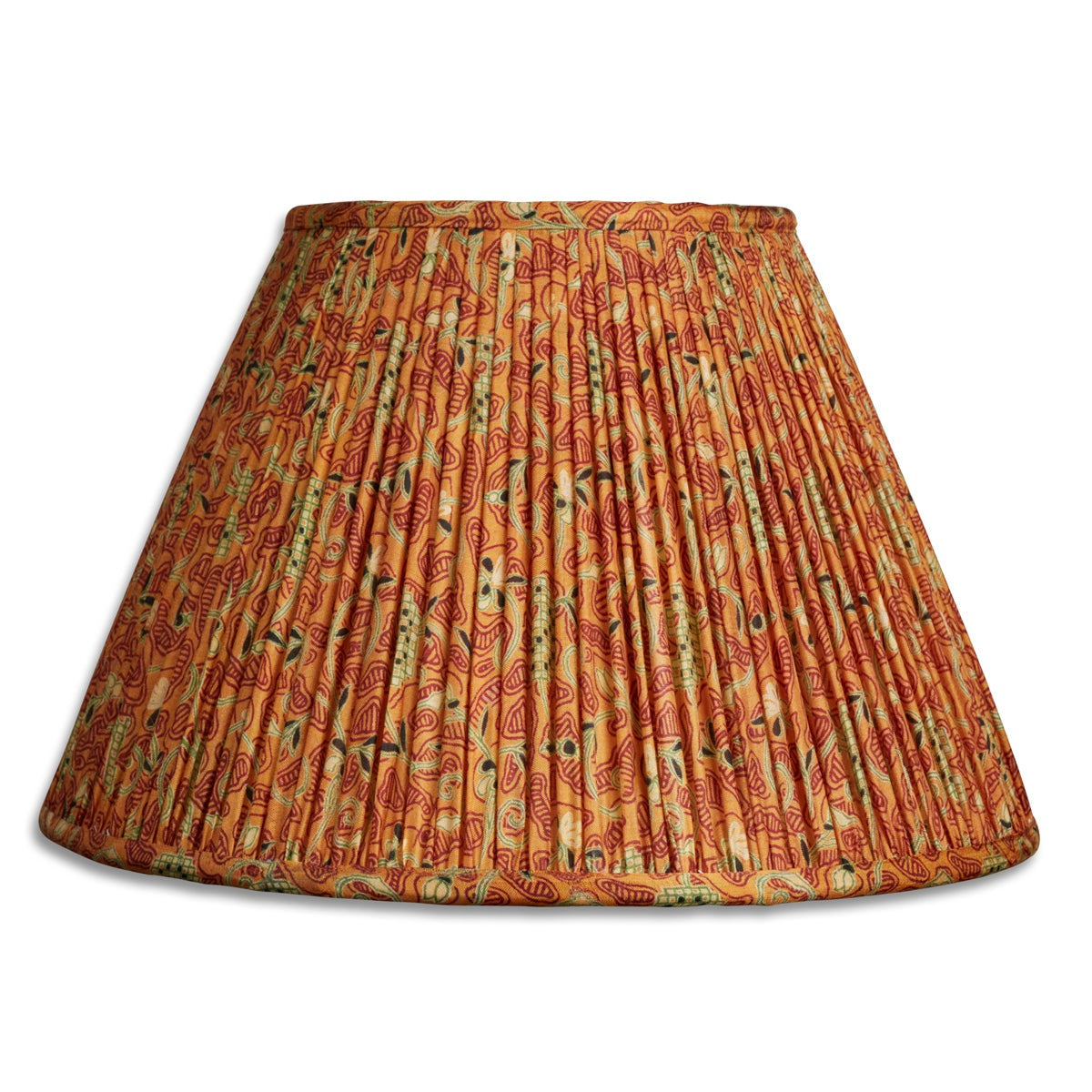 Nushka Lampshades 12 inch - 30 cm Orange and red geometric design silk sari lampshade in a French Drum shape