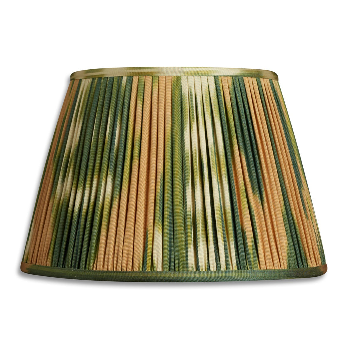 Nushka Lampshades 12 inch - 30cm Green and caramel silk and cotton ikat lampshade