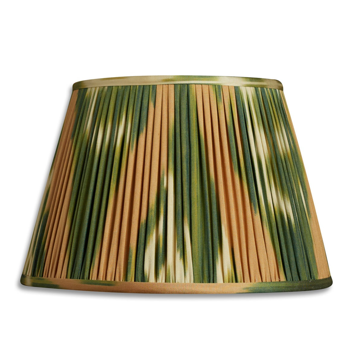 Nushka Lampshades 12 inch - 30cm Green and caramel silk and cotton ikat lampshade