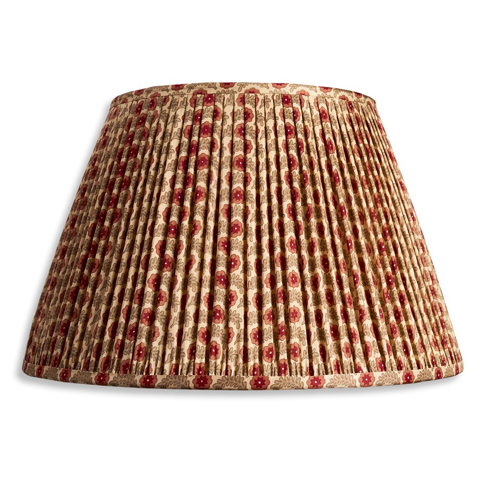 Nushka Lampshades 14 inch/35 cm Beige Silk Sari Lampshade with Red Floral Print