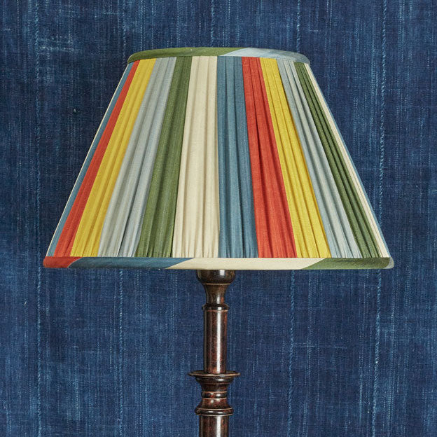 Nushka Lampshades 14 Inch / 35 cm Narrow stripe harlequin French drum cotton and silk ikat lampshade