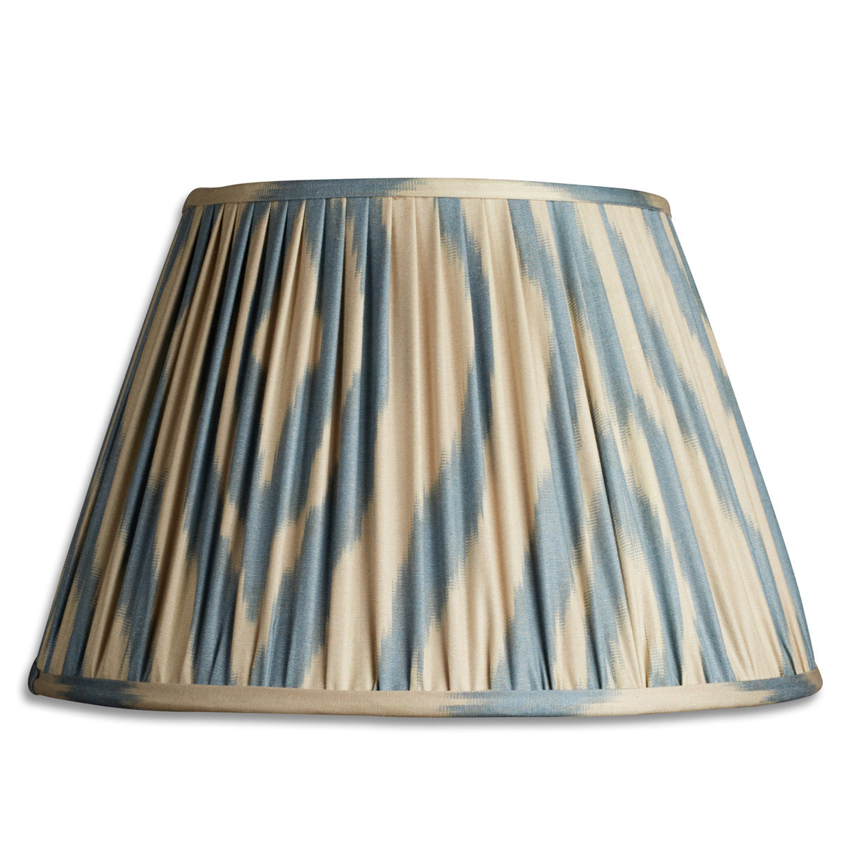 Nushka Lampshades 14 inch - 36cm Blue on khaki ground silk and cotton ikat lampshade