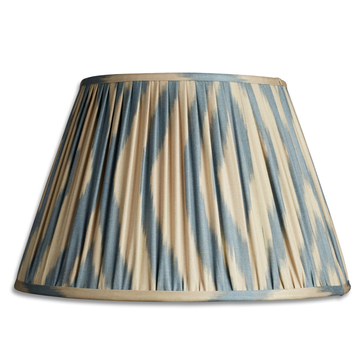 Nushka Lampshades 14 inch - 36cm Blue on khaki ground silk and cotton ikat lampshade