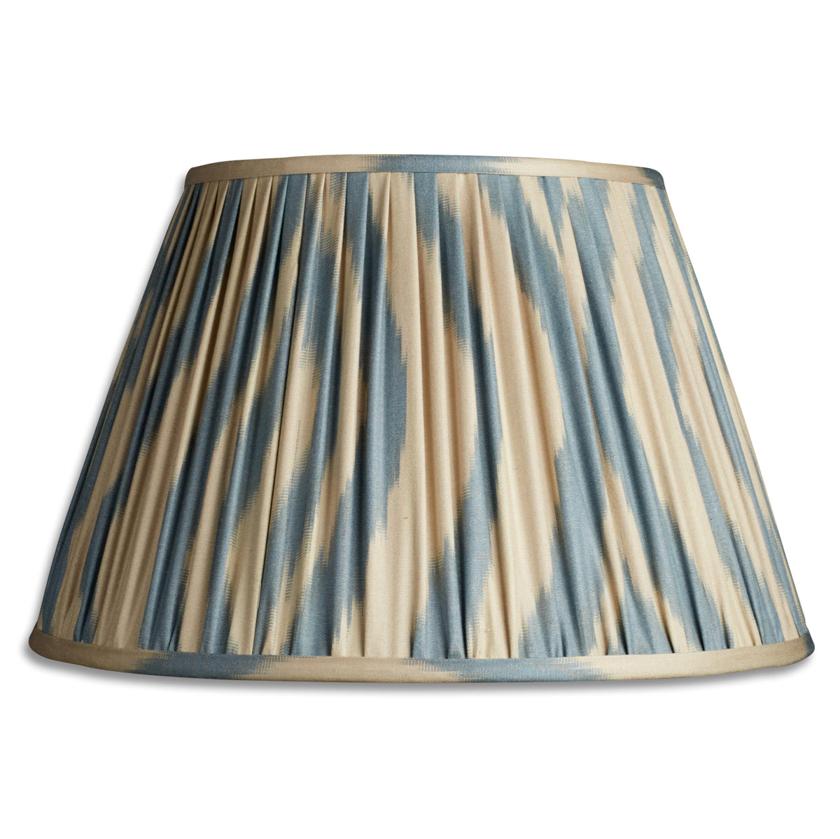 Nushka Lampshades 14 inch - 36cm Blue on khaki ground silk and cotton ikat lampshade