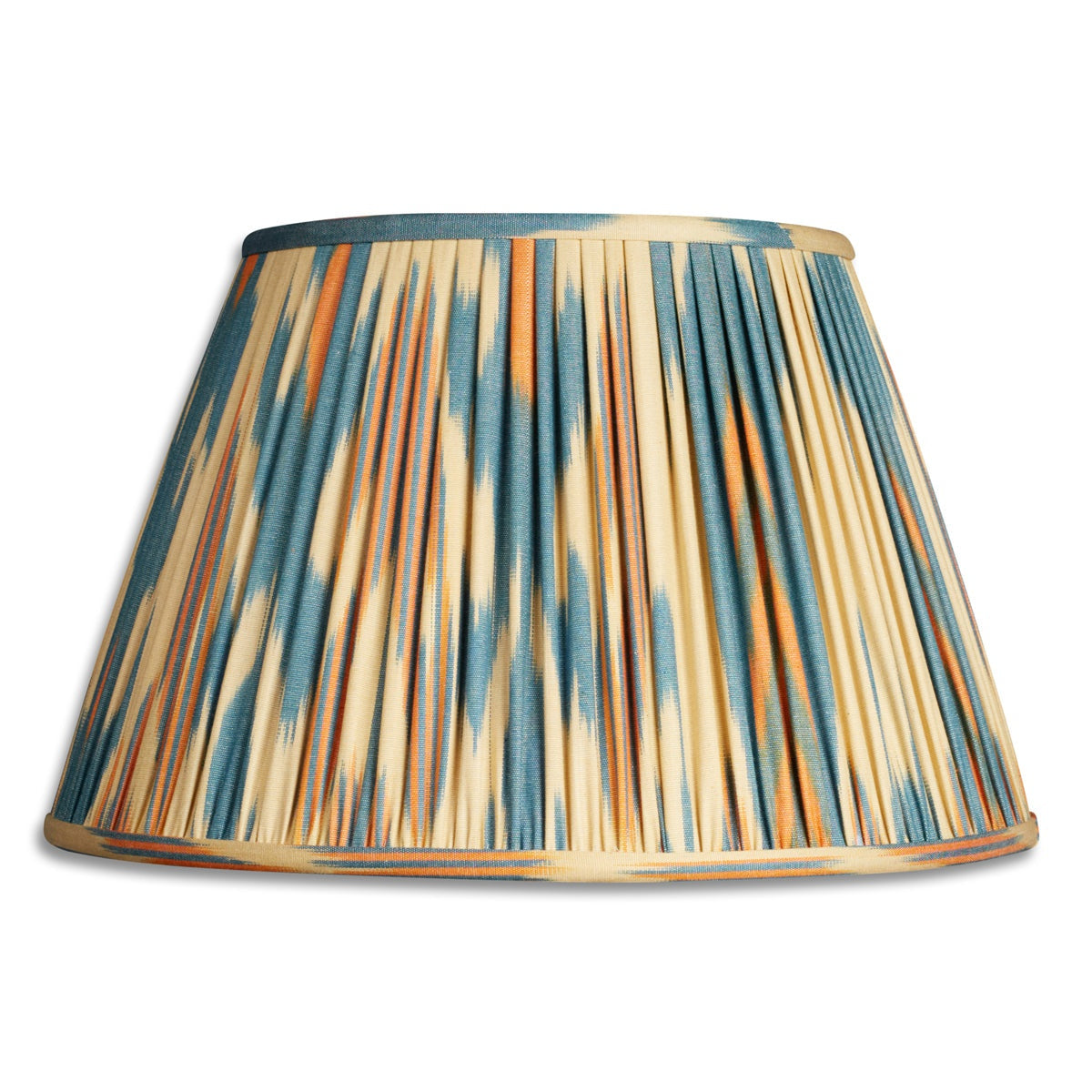 Nushka Lampshades 14 inch - 36cm Blue, orange and cream silk and cotton ikat lampshade