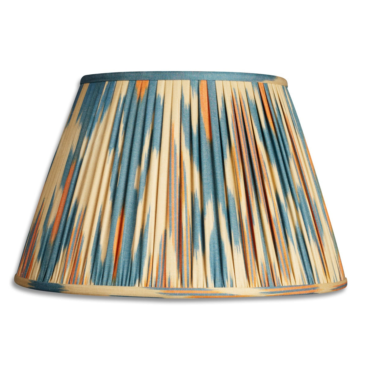 Nushka Lampshades 14 inch - 36cm Blue, orange and cream silk and cotton ikat lampshade