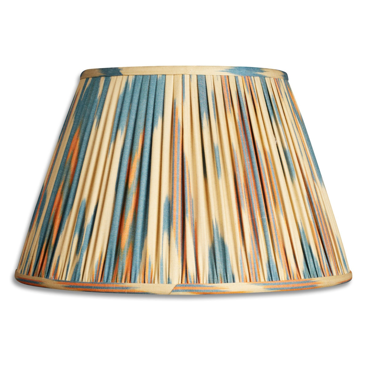 Nushka Lampshades 14 inch - 36cm Blue, orange and cream silk and cotton ikat lampshade