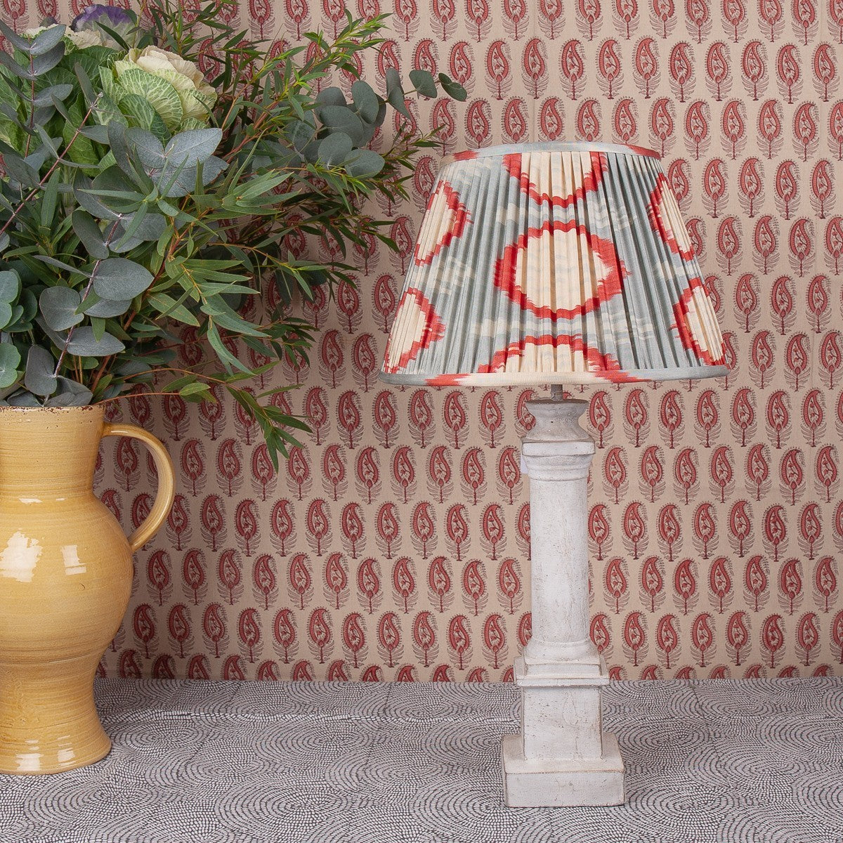 Nushka Lampshades 14 Inch - 36cm Pale Blue and Red Ikat Lampshade