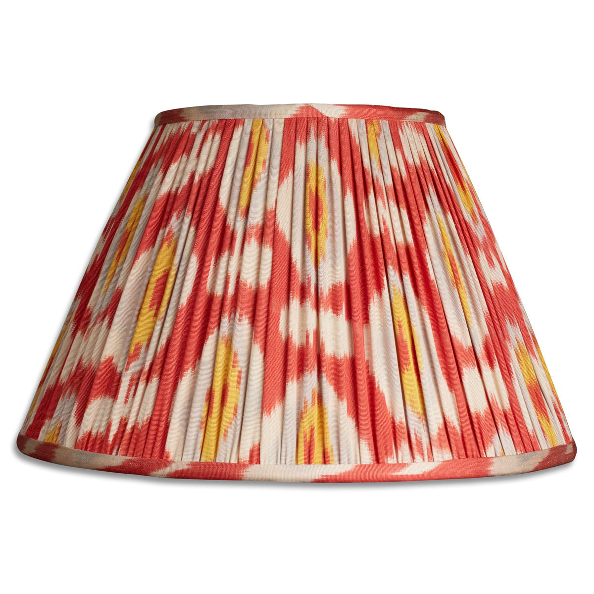 Nushka Lampshades 14 inch - 36cm Red cream and yellow silk and cotton ikat French drum lampshade