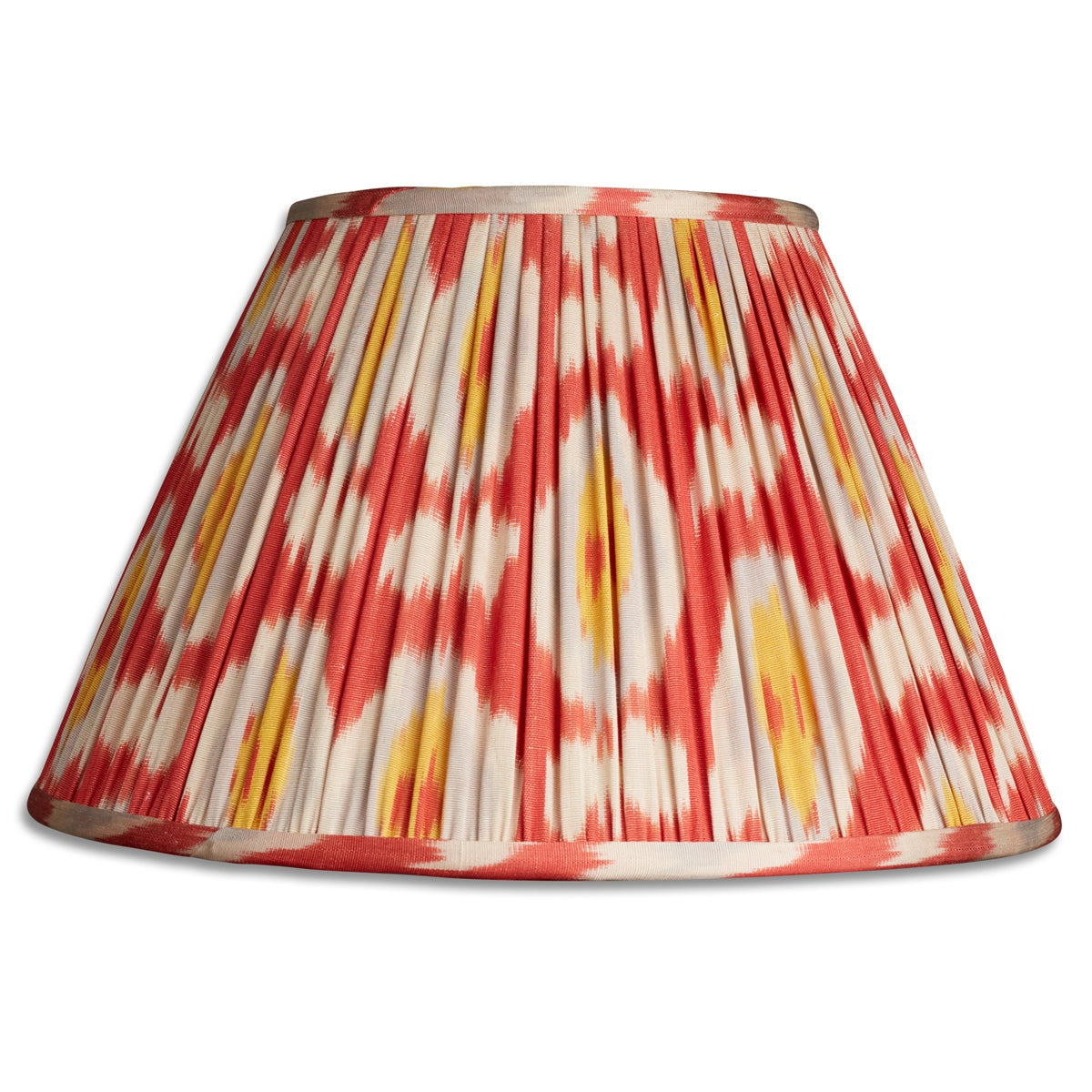 Nushka Lampshades 14 inch - 36cm Red cream and yellow silk and cotton ikat French drum lampshade