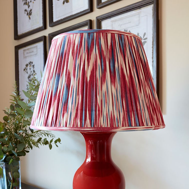 Nushka Lampshades 16 Inch - 41cm Blue And Raspberry Cotton Ikat Lampshade