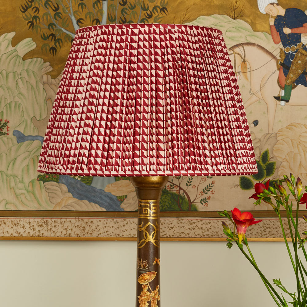 Nushka Lampshades 16 Inch - 41cm Burgundy and light pink geometric silk sari lampshade