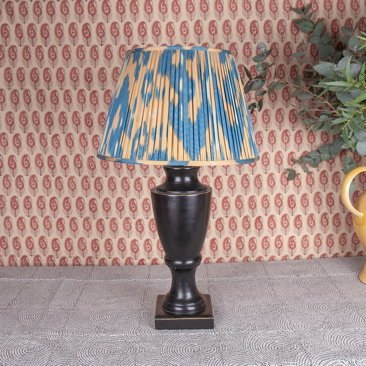 Nushka Lampshades 16 Inch -  41cm Caramel / Blue Cotton and Silk Ikat Lampshade