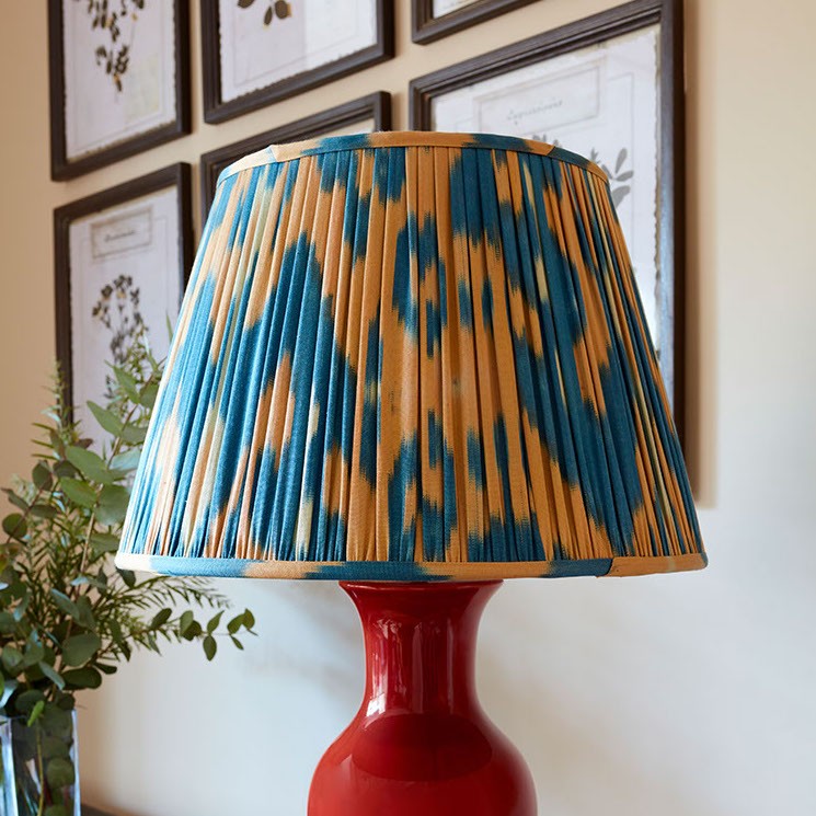 Nushka Lampshades 16 Inch -  41cm Caramel / Blue Cotton and Silk Ikat Lampshade