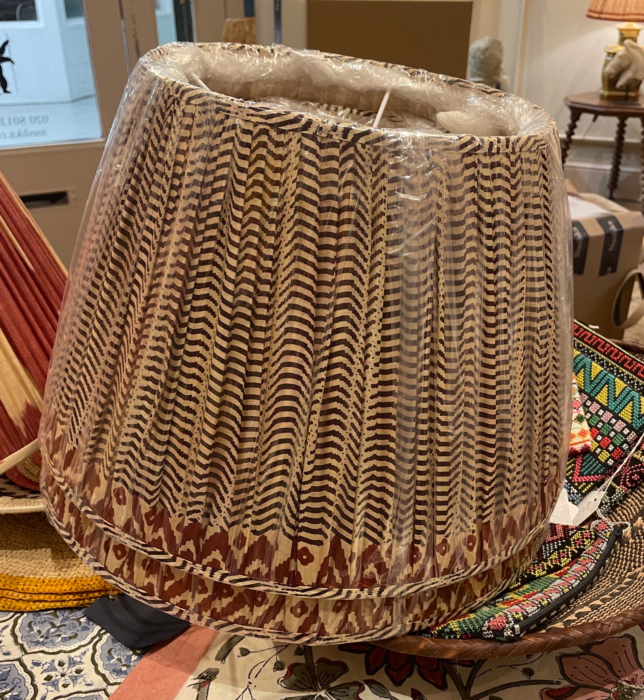 Nushka Lampshades 16 inch - 41cm Chocolate brown zig zag design silk sari lampshade