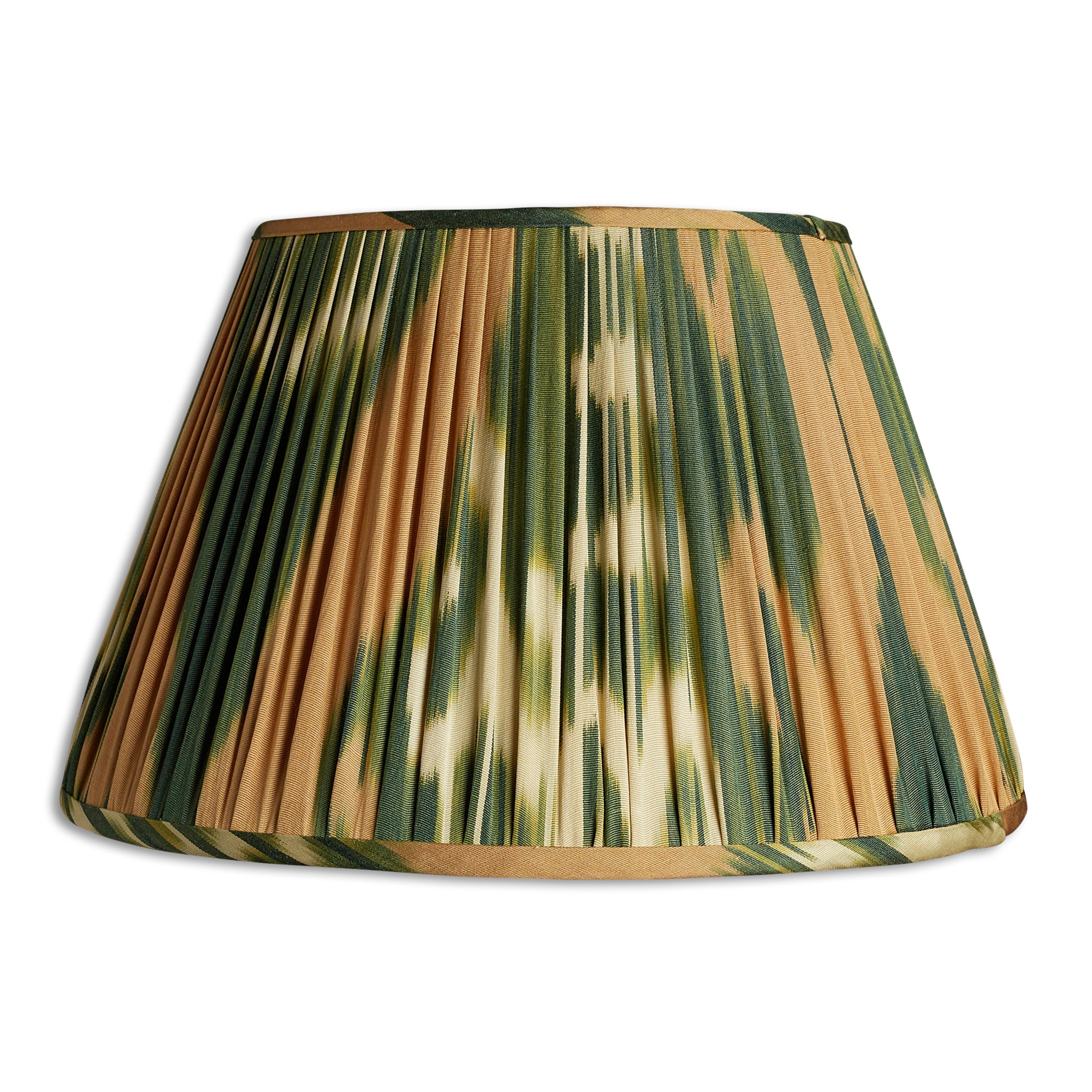 Nushka Lampshades 16 Inch -  41cm Green and caramel cotton and silk ikat lampshade