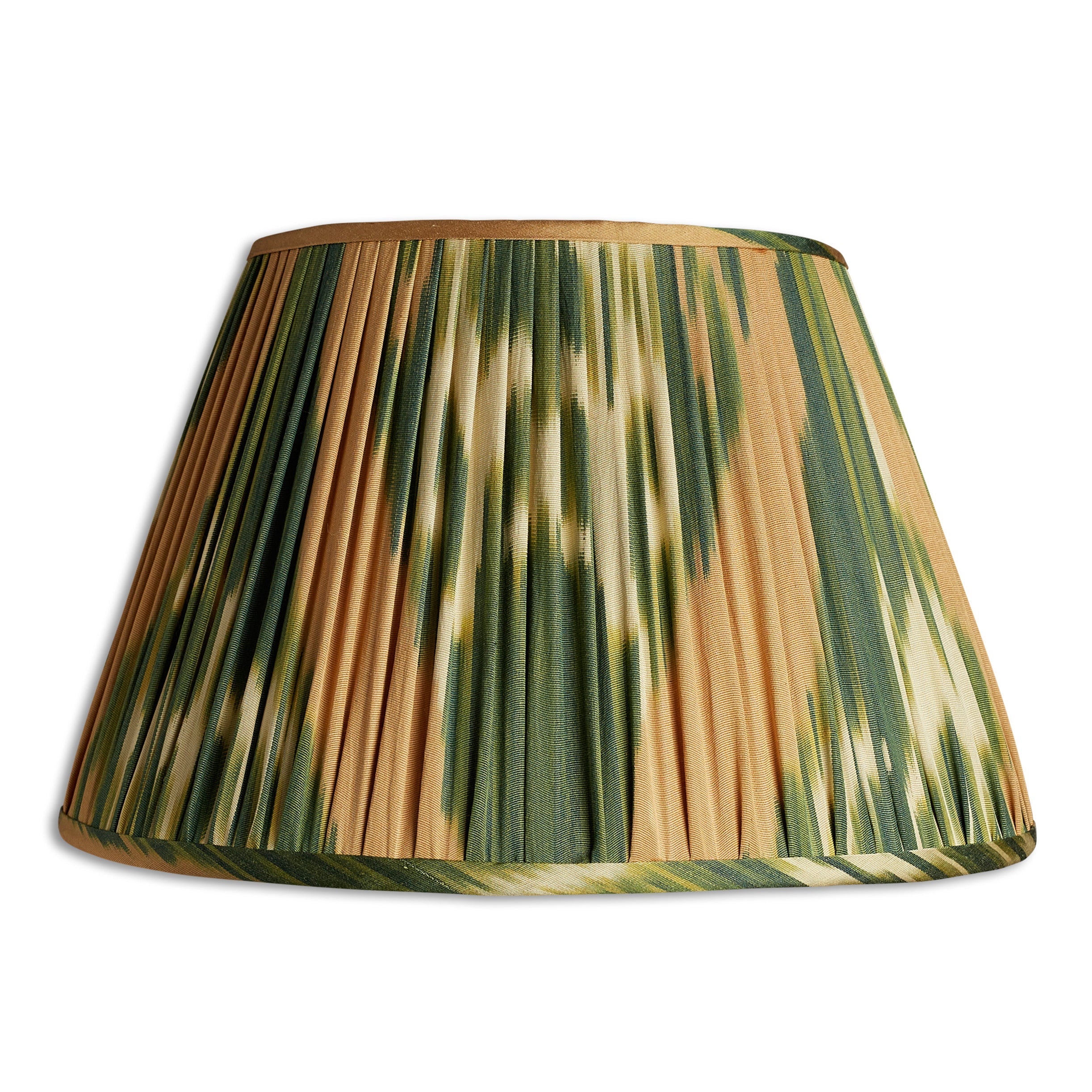 Nushka Lampshades 16 Inch -  41cm Green and caramel cotton and silk ikat lampshade