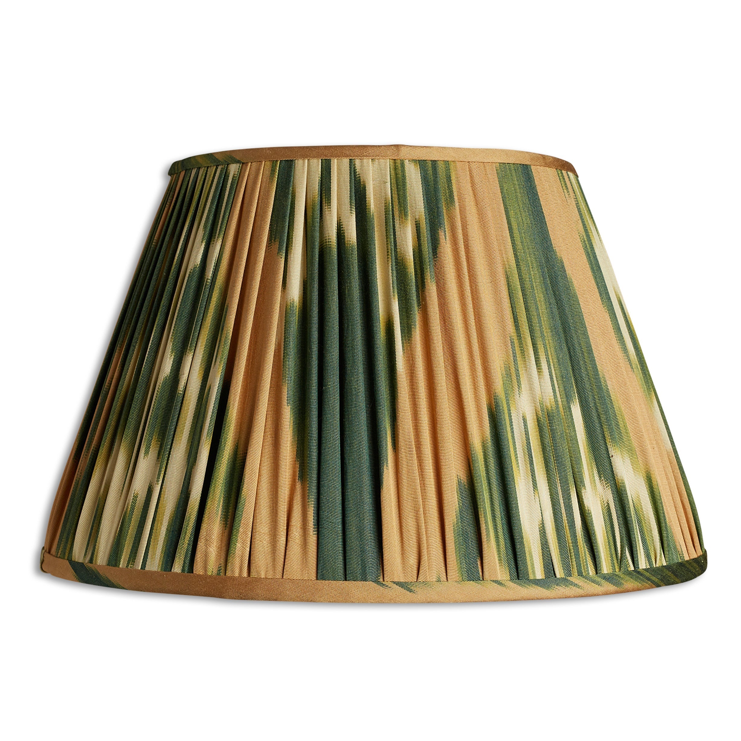 Nushka Lampshades 16 Inch -  41cm Green and caramel cotton and silk ikat lampshade