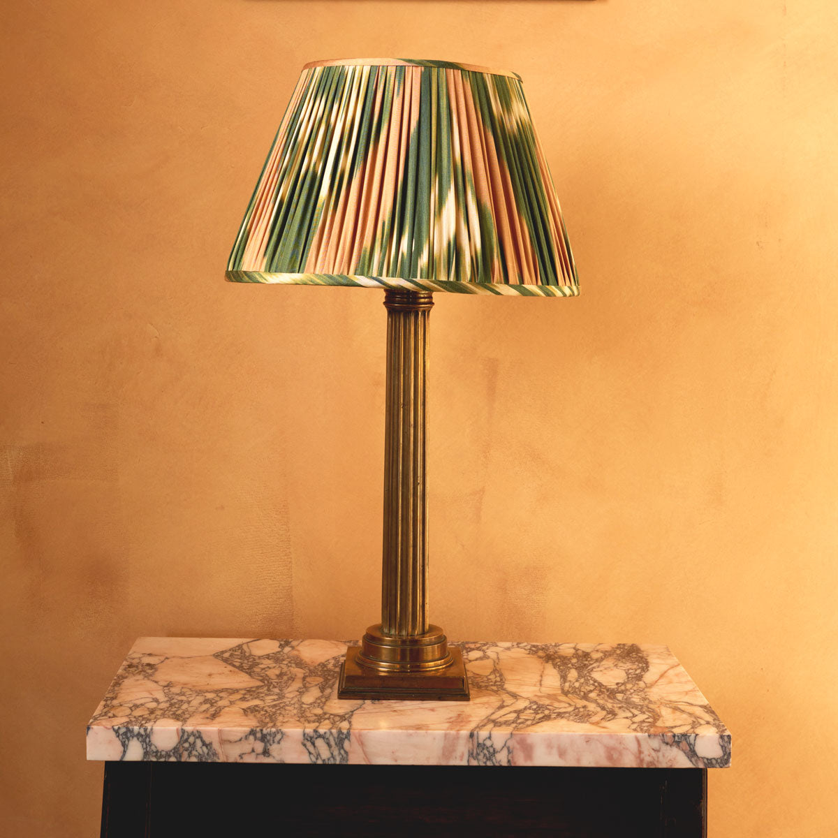 Nushka Lampshades 16 Inch -  41cm Green and caramel cotton and silk ikat lampshade