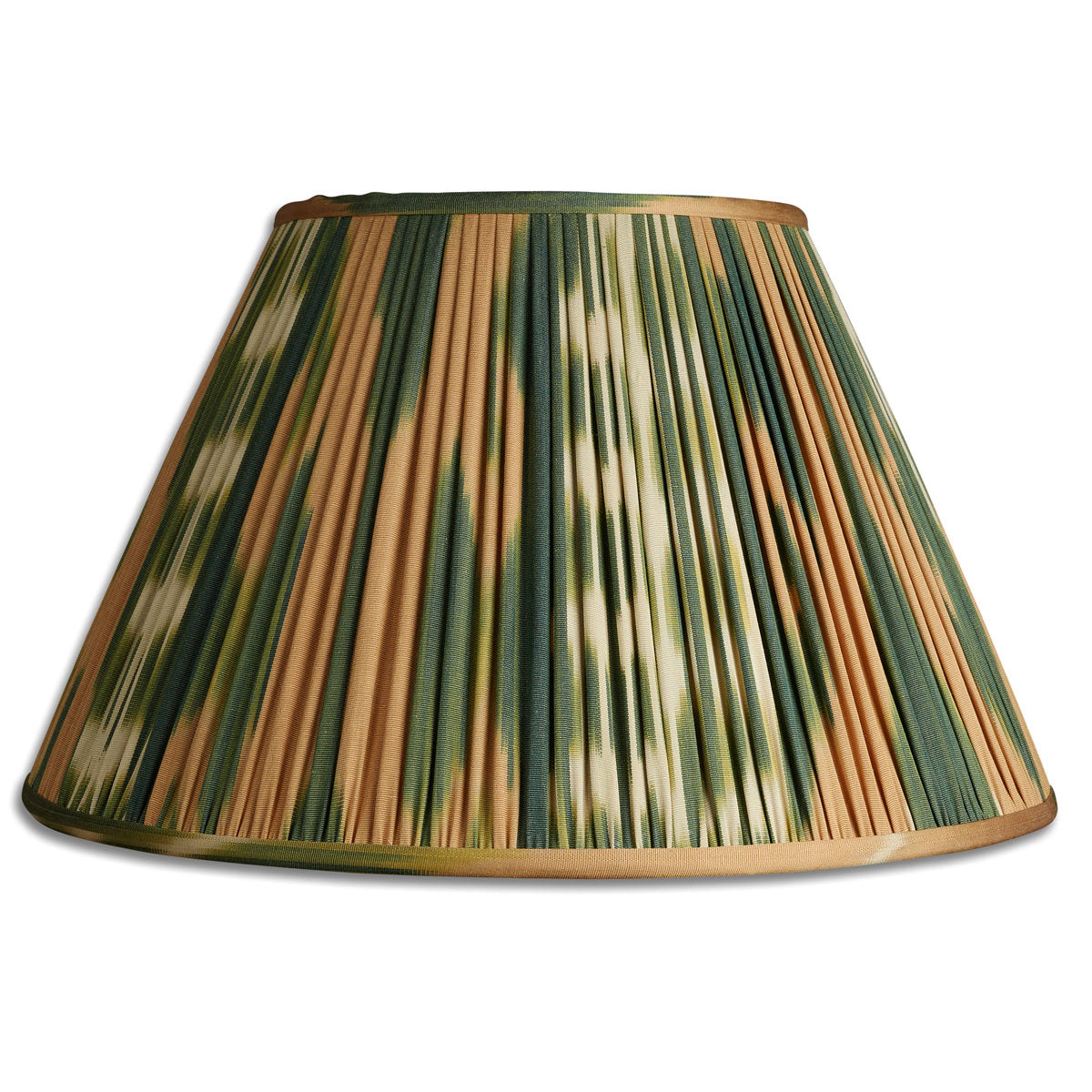 Nushka Lampshades 16 Inch - 41cm Green and caramel French drum silk and cotton lampshade