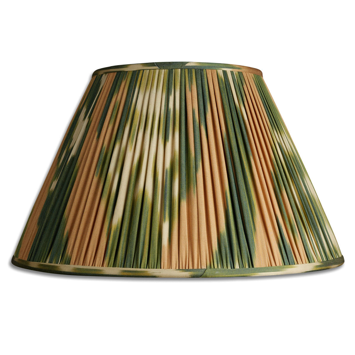 Nushka Lampshades 16 Inch - 41cm Green and caramel French drum silk and cotton lampshade