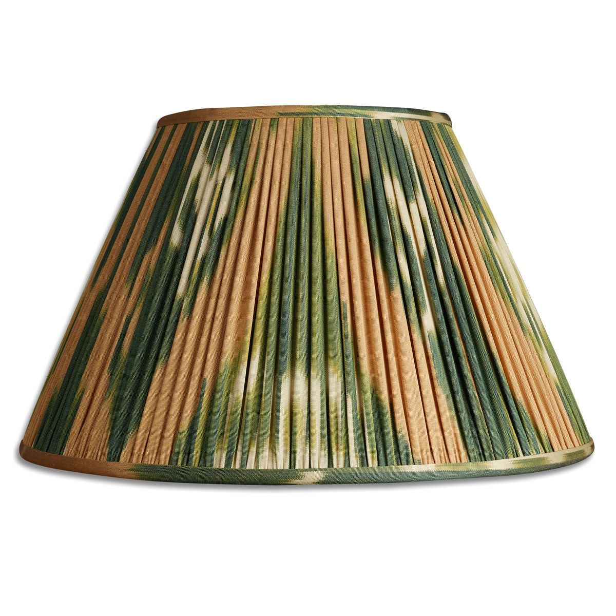 Nushka Lampshades 16 Inch - 41cm Green and caramel French drum silk and cotton lampshade