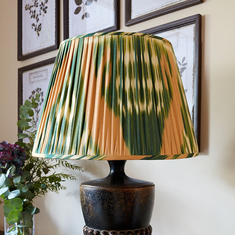 Nushka Lampshades 16 Inch - 41cm Green And Caramel Silk And Cotton Lampshade