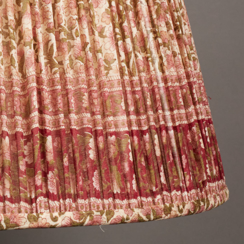 Nushka Lampshades 18 Inch - 46cm Pink and olive floral silk sari lampshade with border