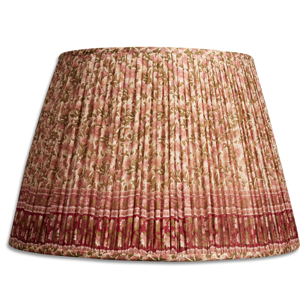 Nushka Lampshades 18 Inch - 46cm Pink and olive floral silk sari lampshade with border