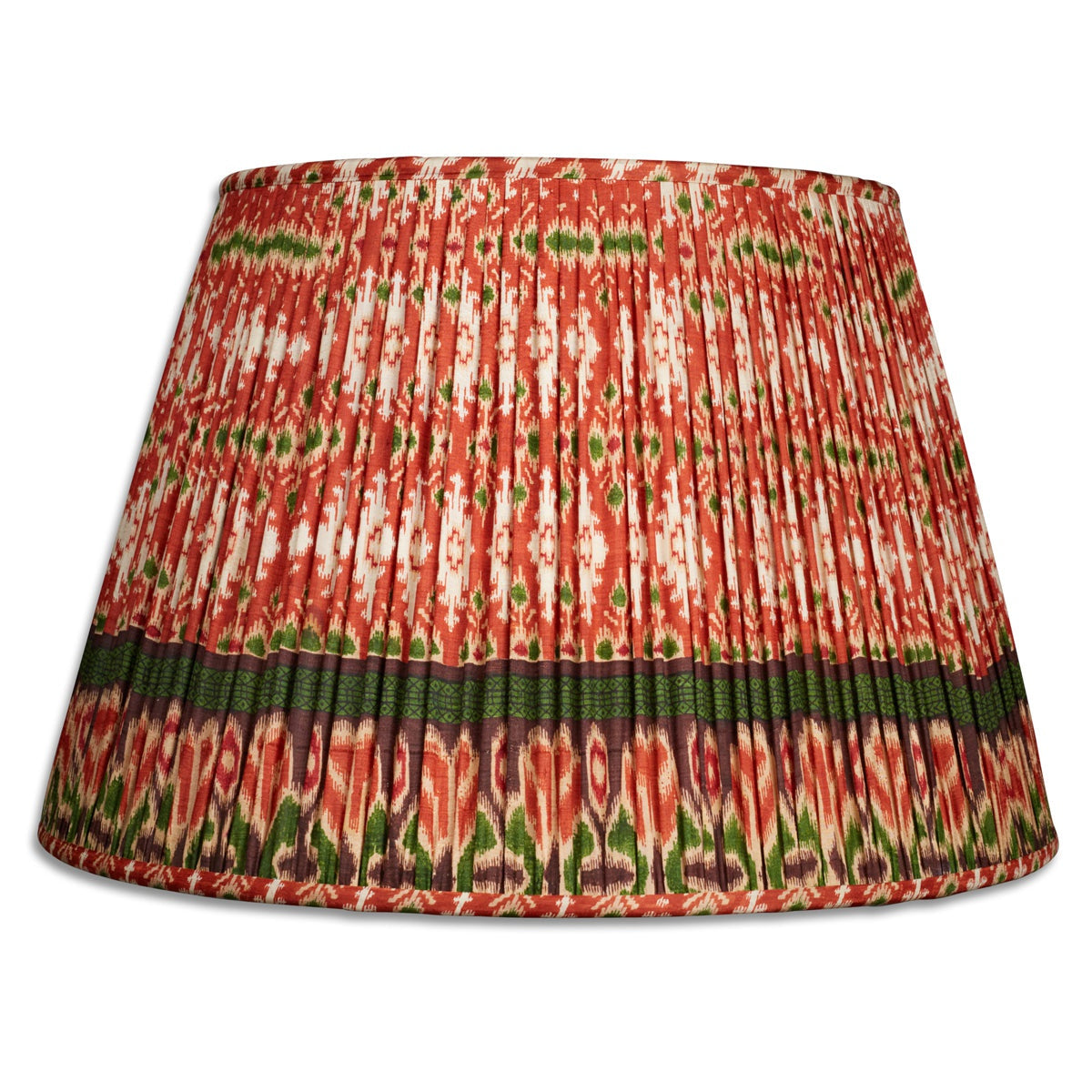 Nushka Lampshades 18 Inch - 46cm Rust and green geometric design silk sari lampshade