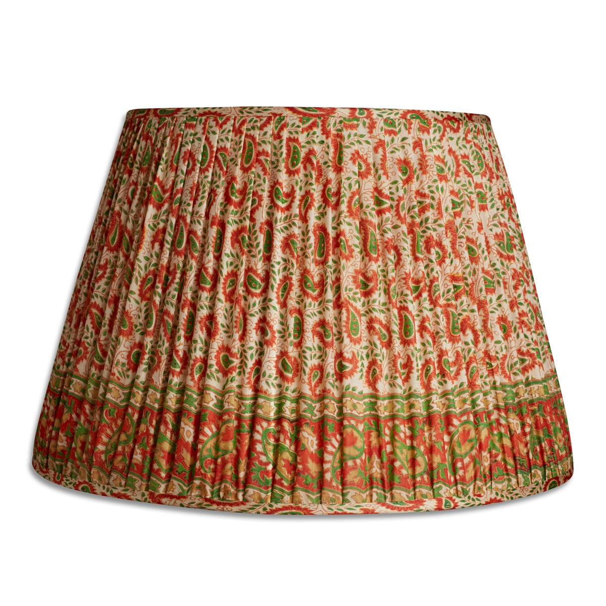 Nushka Lampshades 18 inch - 46cm Terracotta and green floral design silk sari lampshade