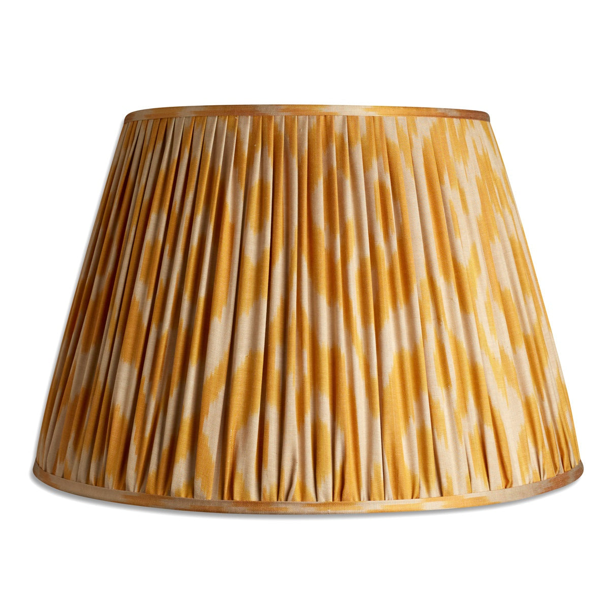 Nushka Lampshades 18 Inch - 46cm Yellow ochre on khaki ground silk and cotton and ikat lampshade