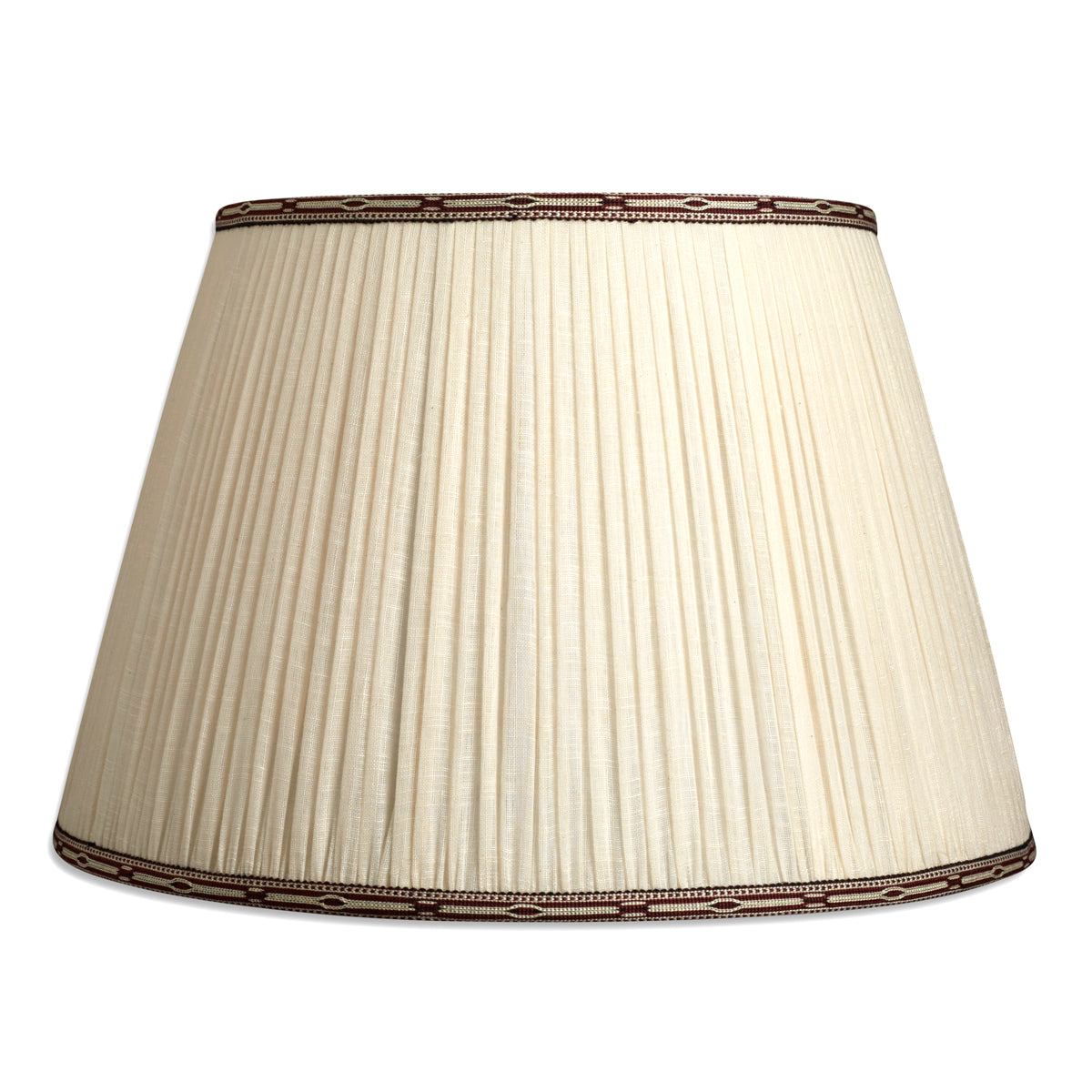 Nushka Lampshades 20 Inch - 51cm Cream cotton lampshade with dark red embroidered trim