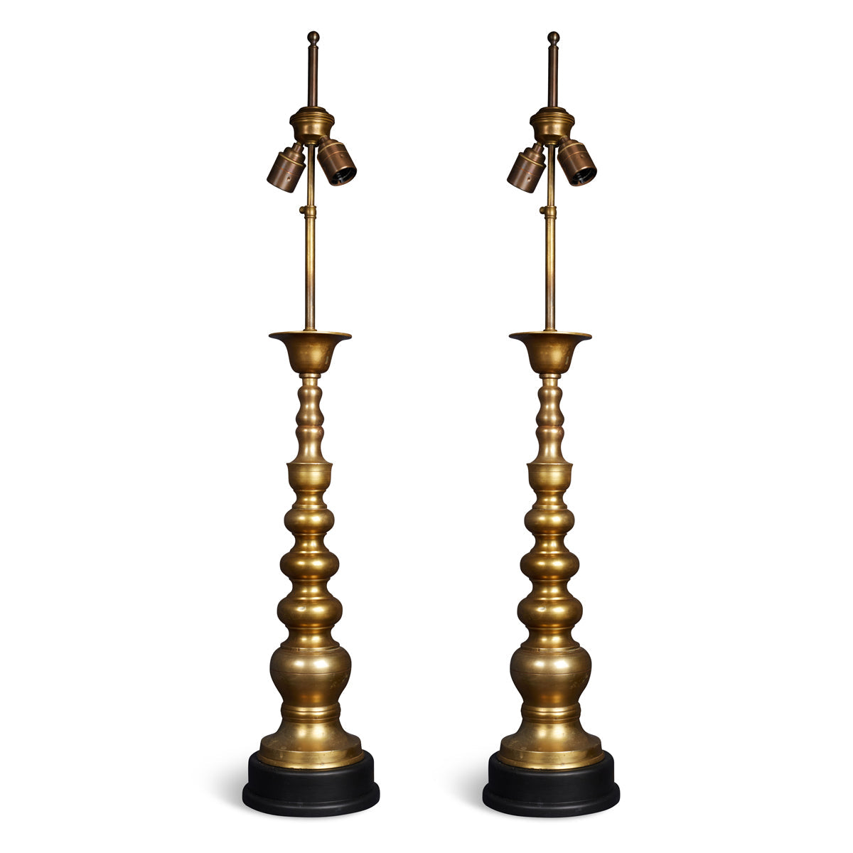 Nushka Lighting A pair of early 20th century brass table lamps on pedestal base