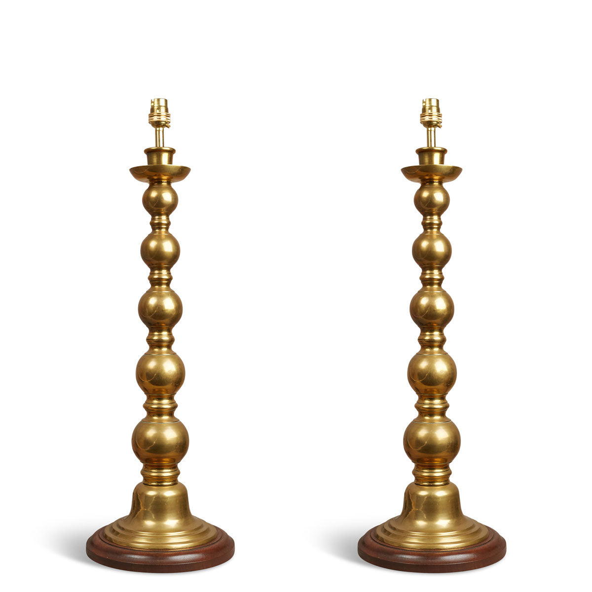 Nushka Lighting Pair Of Antique Brass Bobbin Table Lamps