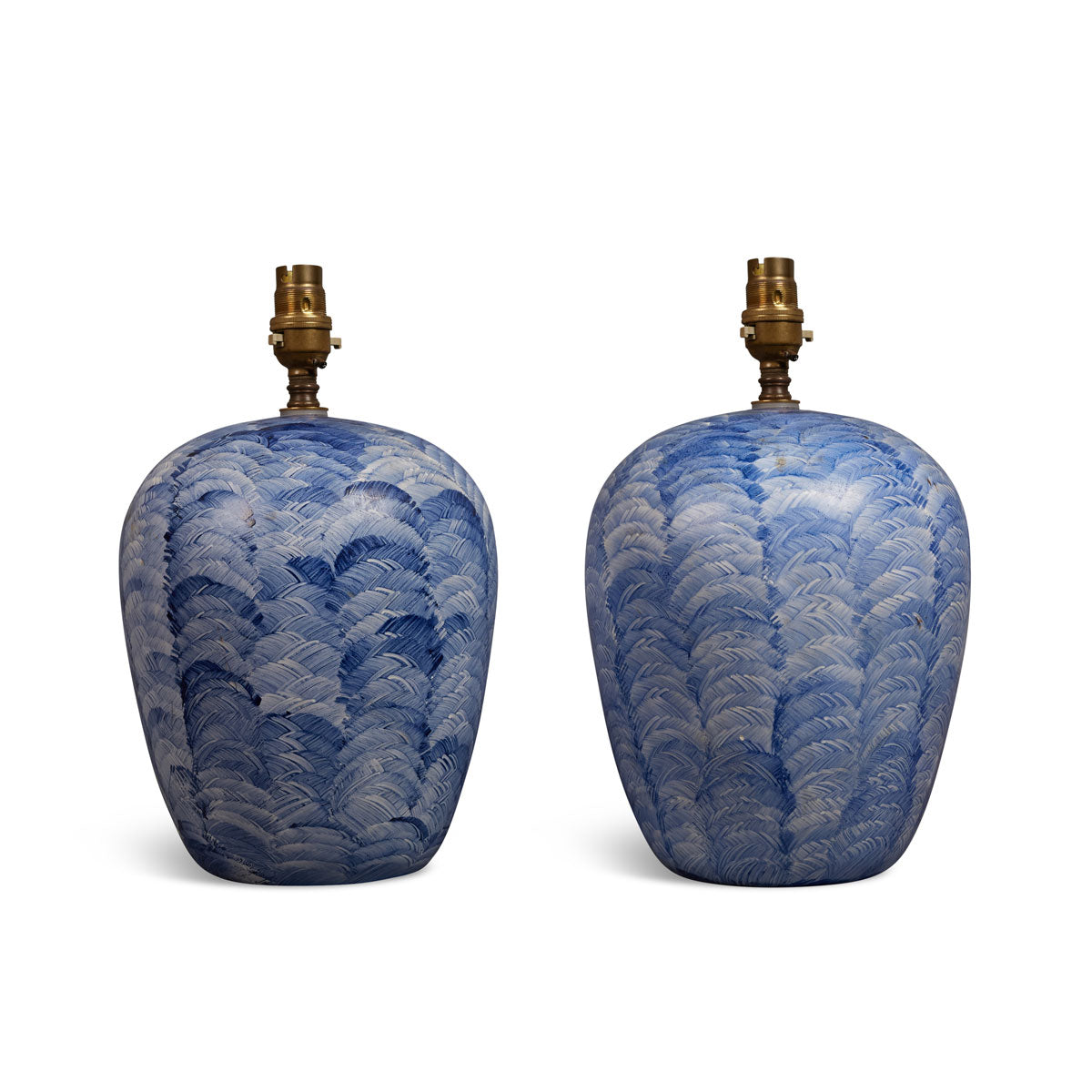 Nushka Lighting Pair of blue feathered ceramic table lamps