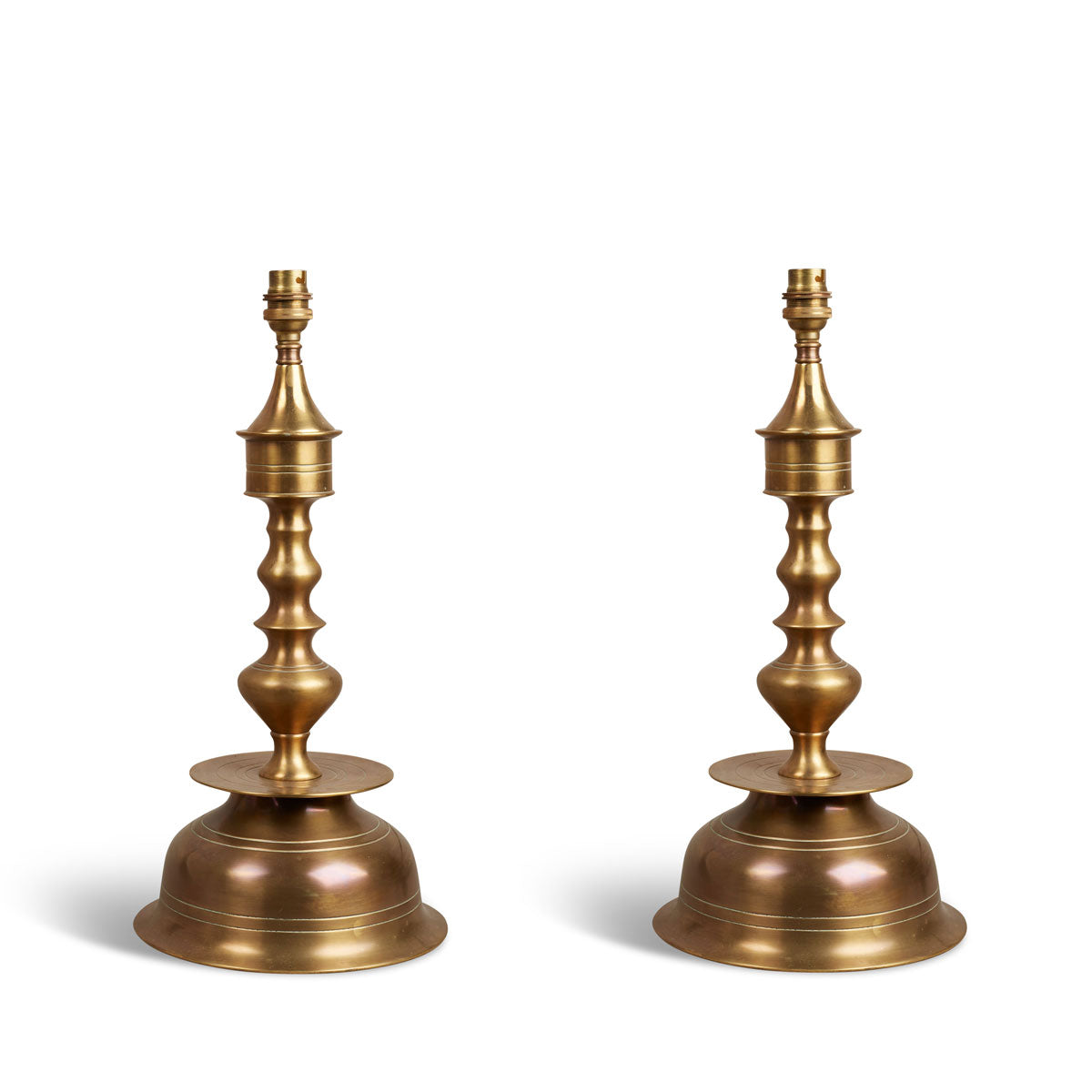 Nushka Lighting Pair of Early 20th Century Turned Brass Table Lamps