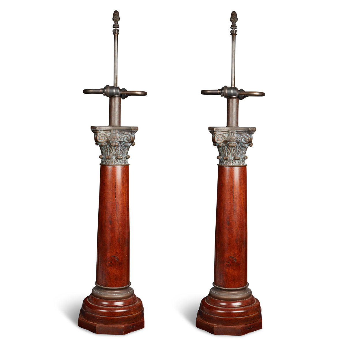 Nushka Lighting Pair of Large Wooden Column Table Lamps